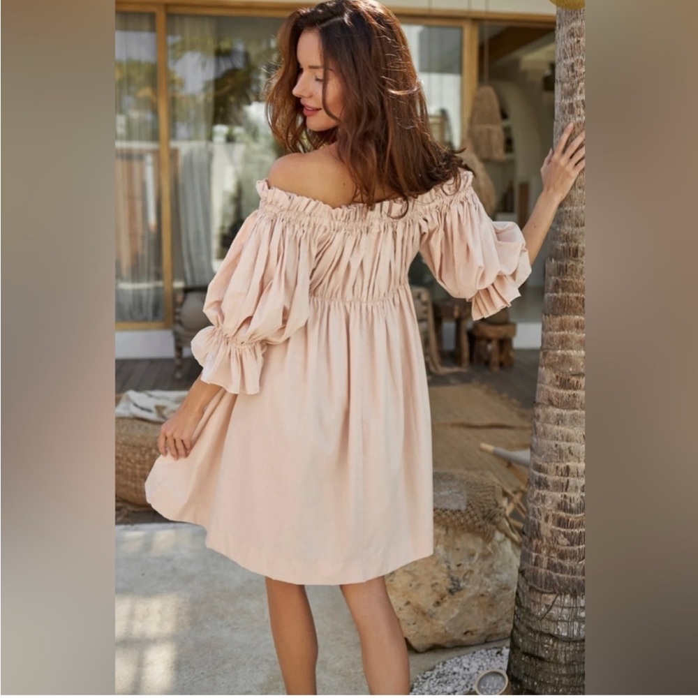 New NWT ELF Made By Hand Vacay Off Shoulder Cotton Mini Dress in ‘Cream’, Sz L - Picture 2 of 9